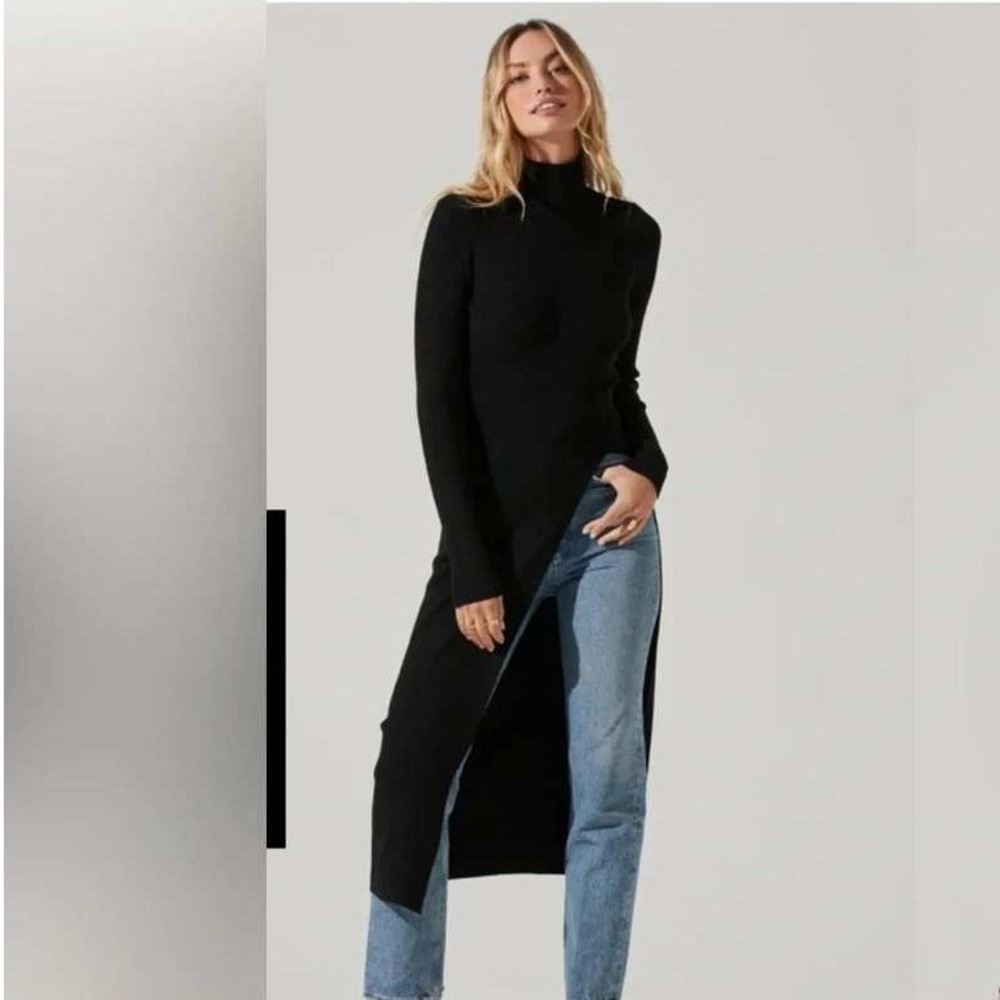 ASTR The Label Black Ribbed Turtleneck Maxi Dress High Slit Long Sleeve Medium